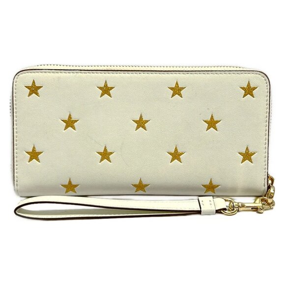 Auth COACH Long Zip Around Wallet Star Print CW479 Cream Gold Leather - - Picture 6 of 8